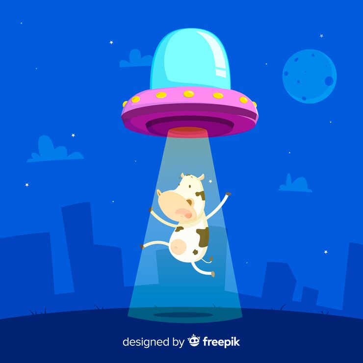 Vector gratuito concepto clásico de abducción de ovni con diseño plano