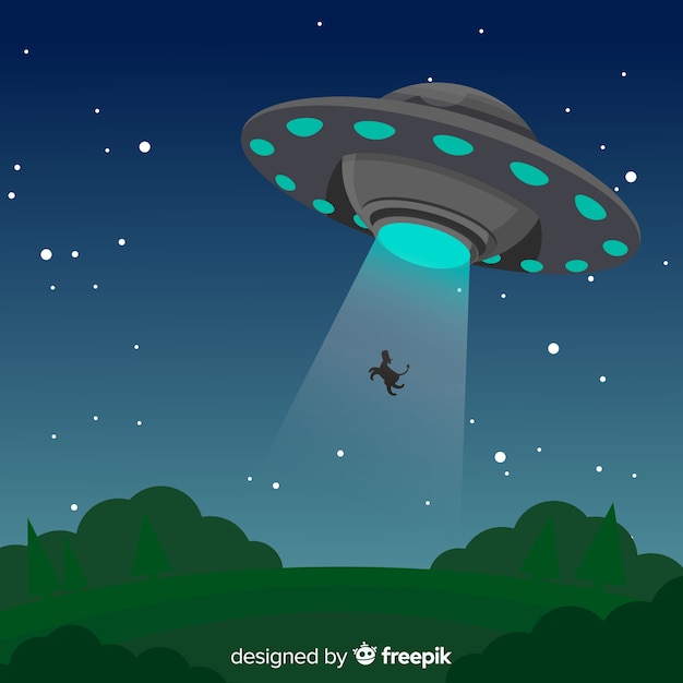 Concepto clásico de abducción de ovni con diseño plano