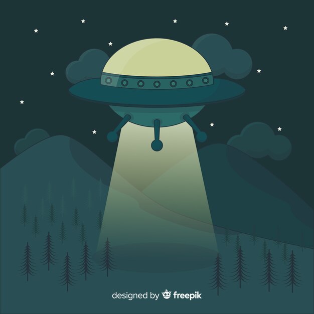 Concepto clásico de abducción de ovni con diseño plano
