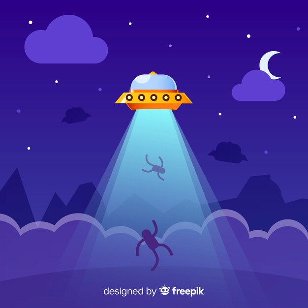 Concepto clásico de abducción de ovni con diseño plano