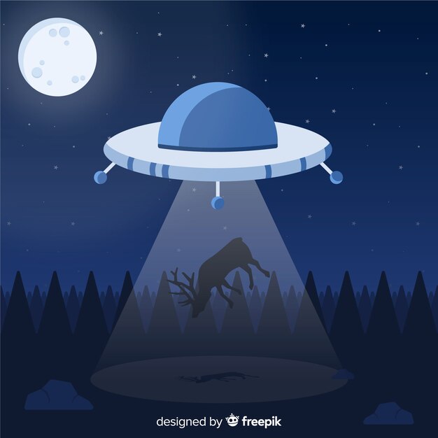 Concepto clásico de abducción de ovni con diseño plano