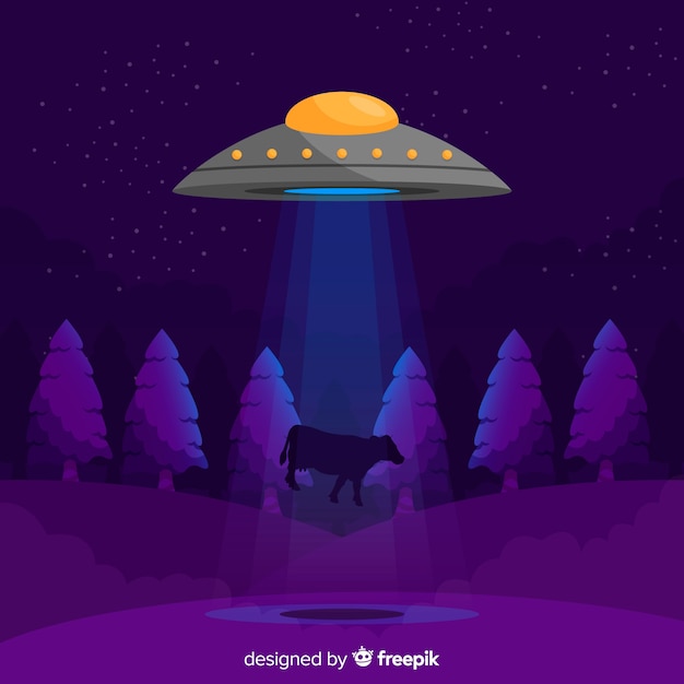 Concepto clásico de abducción de ovni con diseño plano