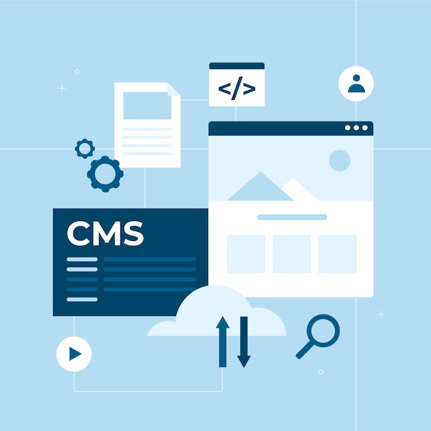 Vector gratuito concepto de cms de diseño plano con aplicaciones abiertas