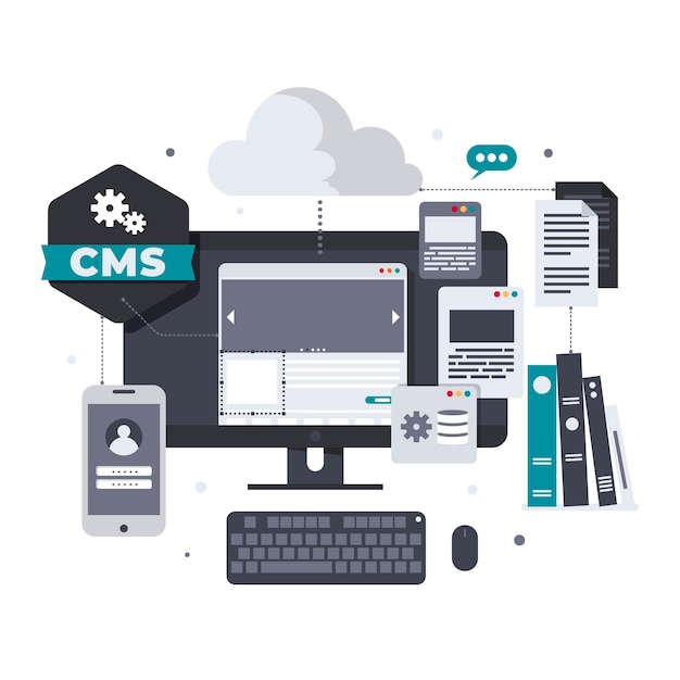 Concepto cms ilustrado en diseño plano