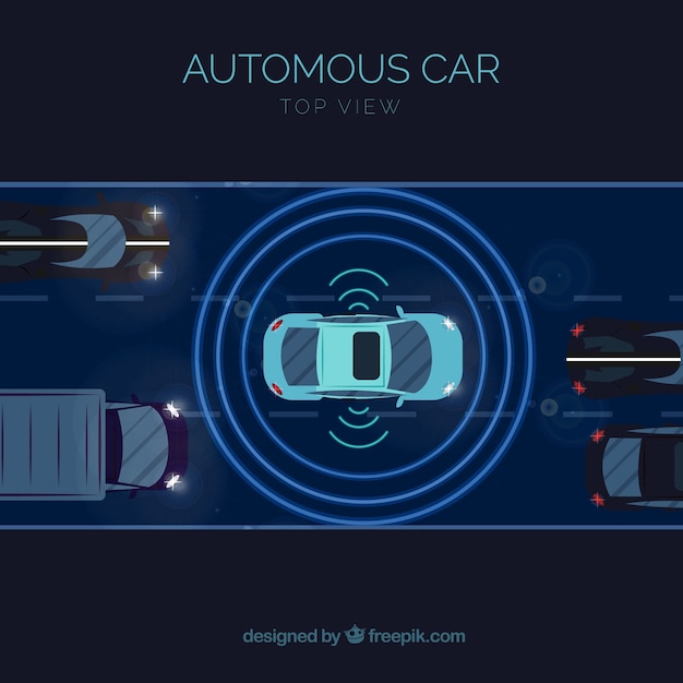 Vector gratuito concepto de coche autónomo con diseño plano