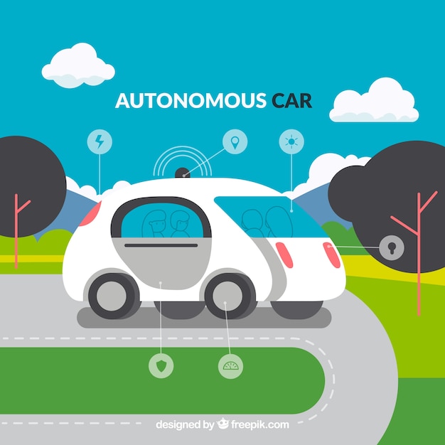 Concepto de coche autónomo con diseño plano