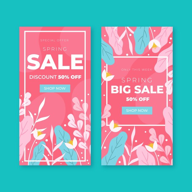 Concepto de colección de banner de venta de primavera de diseño plano