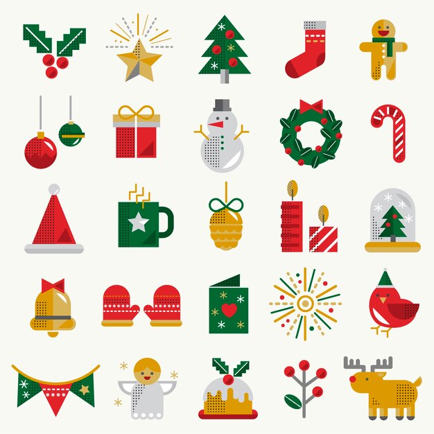 Concepto de colección de conjunto de iconos de Navidad
