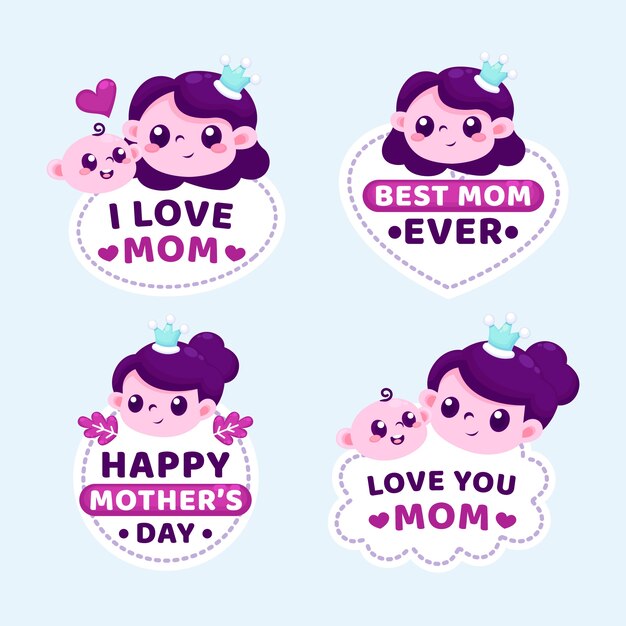 Concepto de colección de etiquetas del día de las madres
