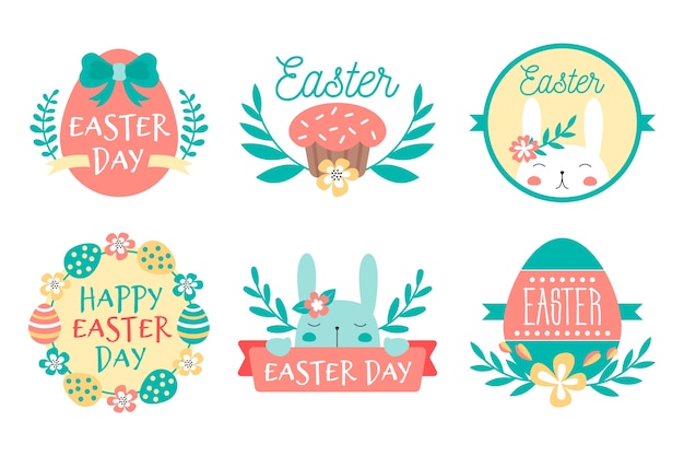 Concepto de colección de etiquetas de día de Pascua de diseño plano
