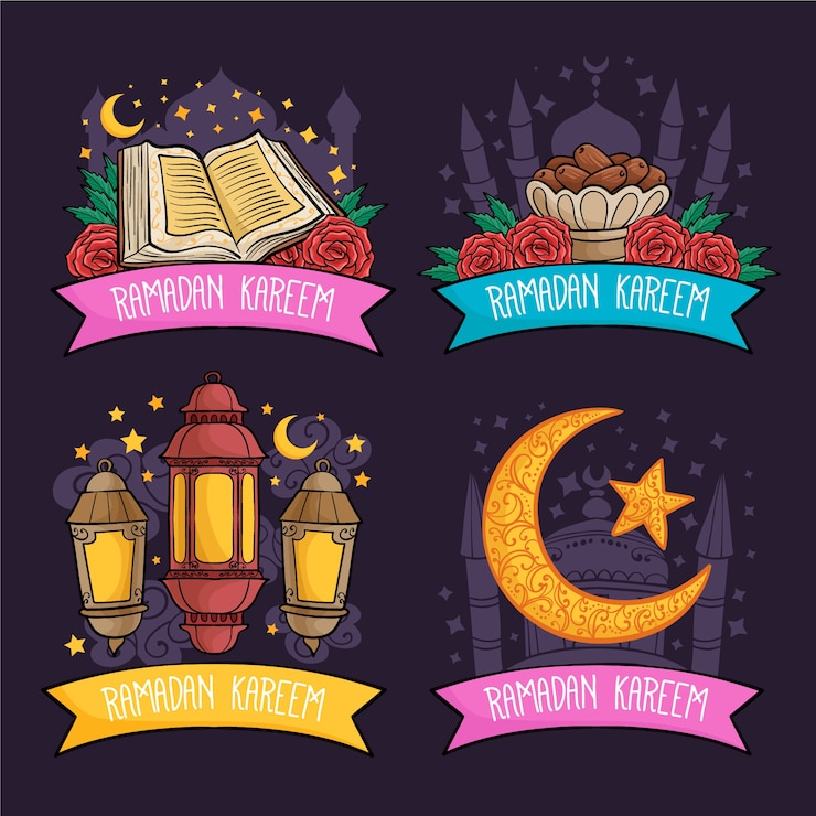 Vector gratuito concepto de colección de etiquetas de ramadán dibujado a mano