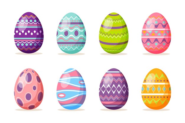 Concepto de colección de huevos de pascua de diseño plano