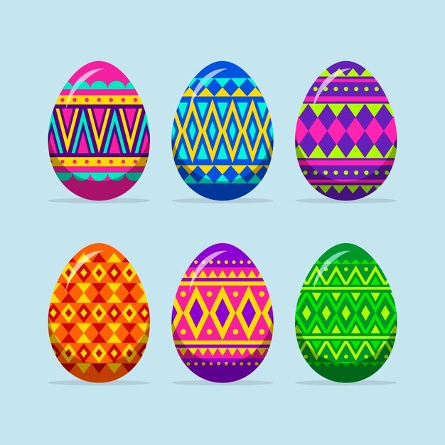 Concepto de colección de huevos de pascua de diseño plano