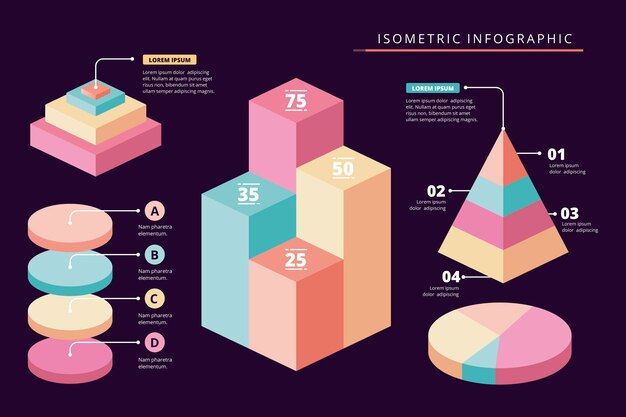 Concepto de colección de infografía isométrica.