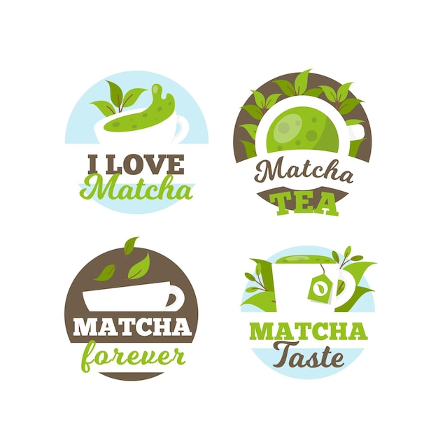 Vector gratuito concepto de colección de insignia de té matcha