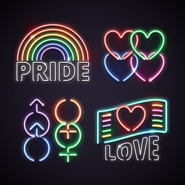 Concepto de colección de letrero de neón del día del orgullo