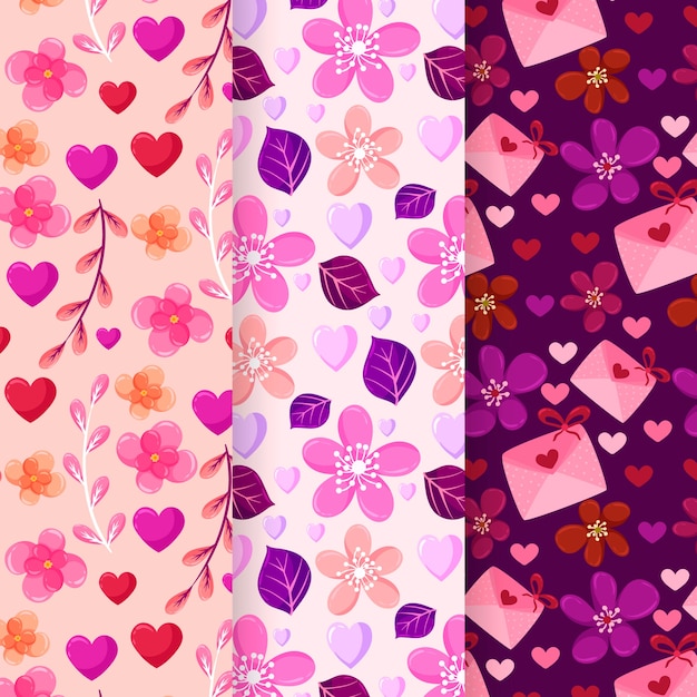 Concepto de colección de patrones de día de San Valentín de diseño plano
