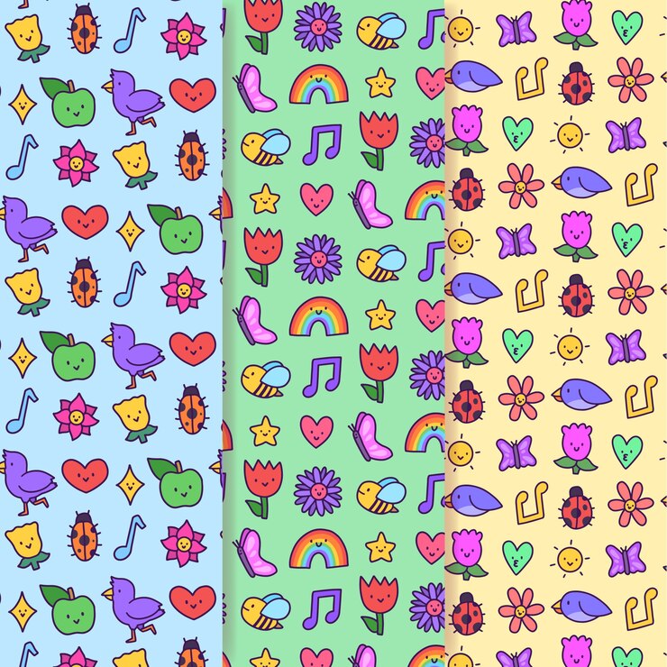 Vector gratuito concepto de colección de patrones de primavera dibujados a mano