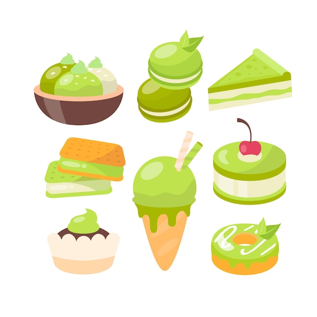 Vector gratuito concepto de colección de postres matcha