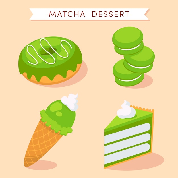 Vector gratuito concepto de colección de postres matcha