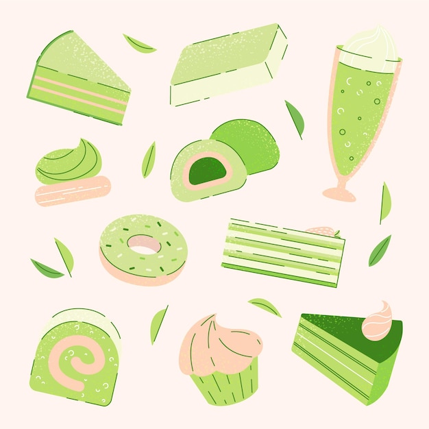 Concepto de colección de postres matcha