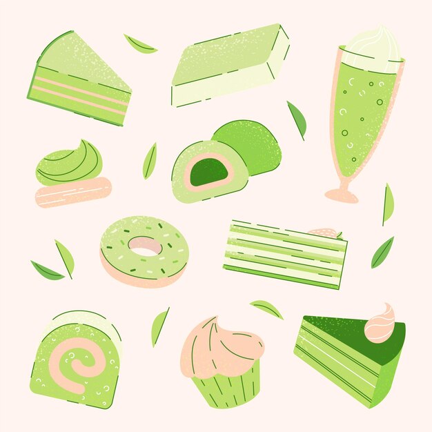 Concepto de colección de postres matcha
