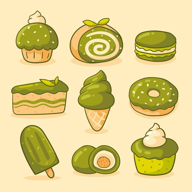 Concepto de colección de postres matcha