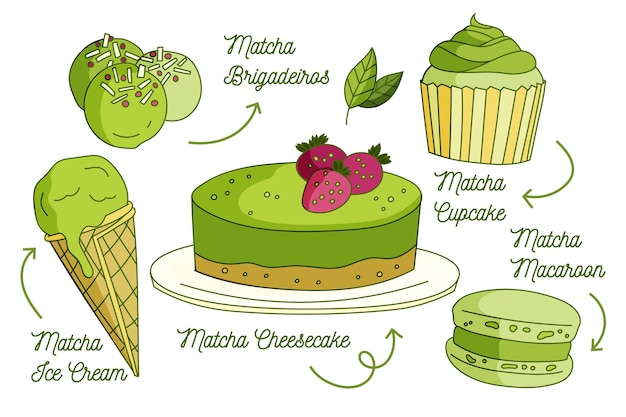 Concepto de colección de postres matcha