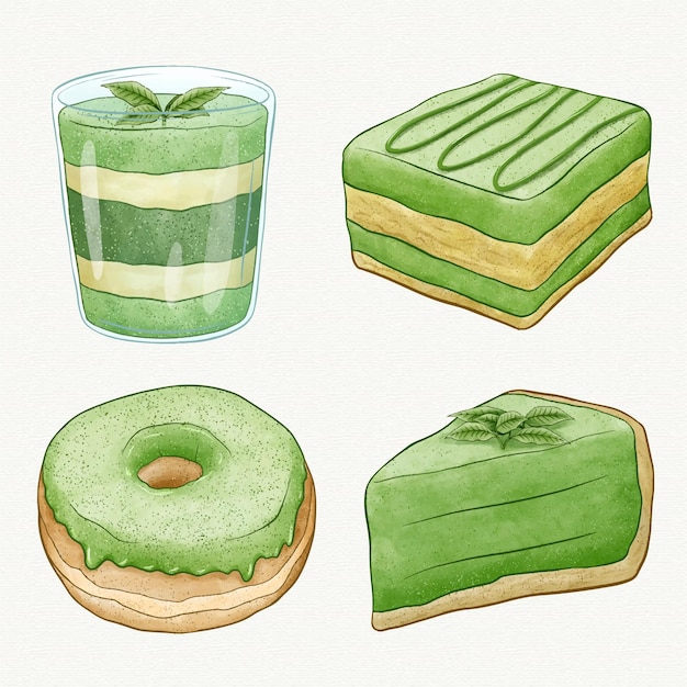 Concepto de colección de postres matcha