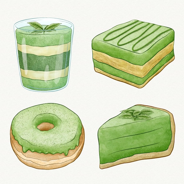 Vector gratuito concepto de colección de postres matcha