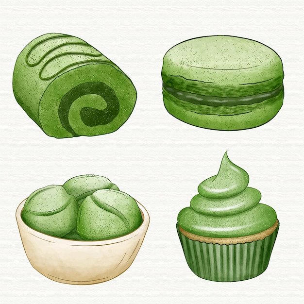 Vector gratuito concepto de colección de postres matcha