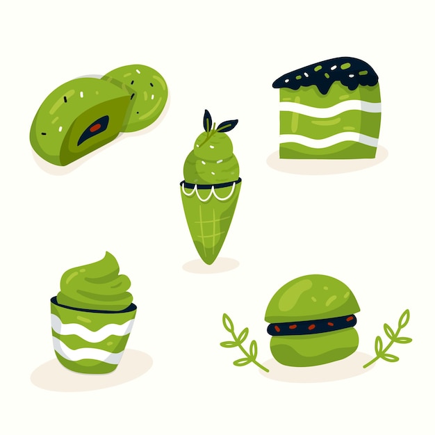 Concepto de colección de postres matcha