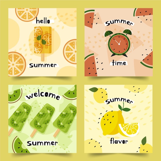 Vector gratuito concepto de colección de tarjetas de verano