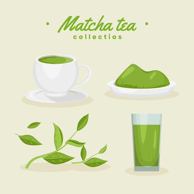 Concepto de colección de té matcha