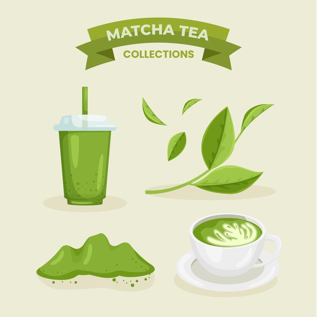 Concepto de colección de té matcha