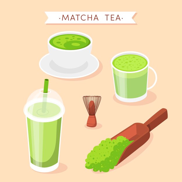 Concepto de colección de té matcha
