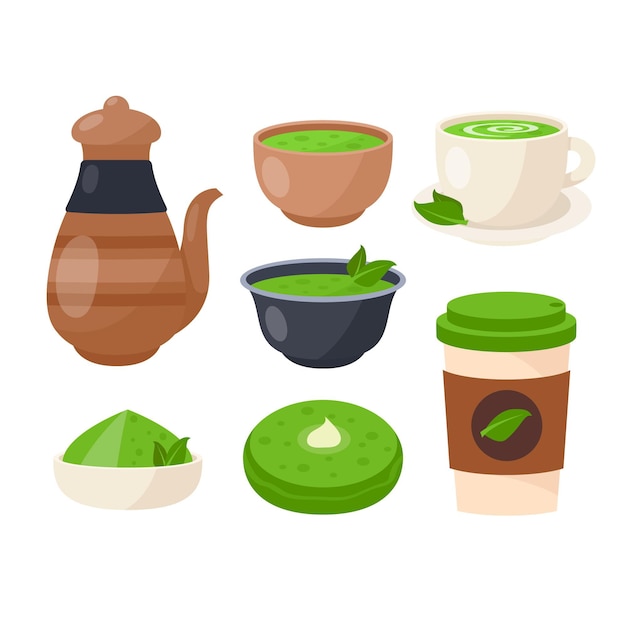 Concepto de colección de té matcha