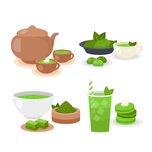 Vector gratuito concepto de colección de té matcha