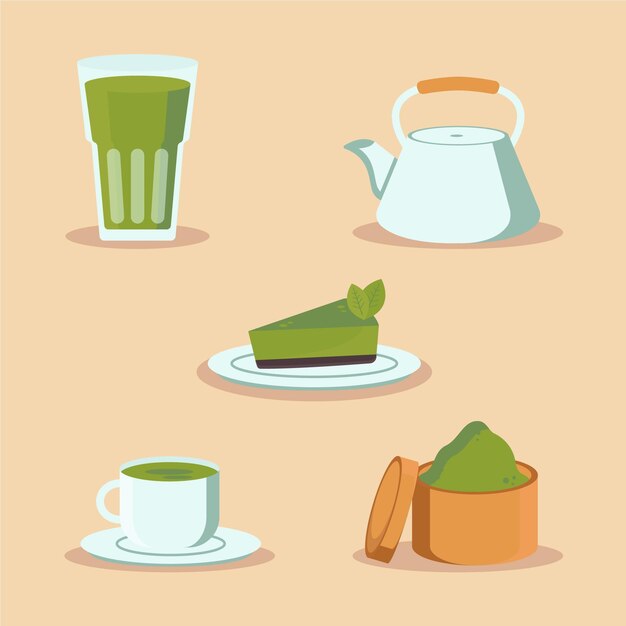 Concepto de colección de té matcha