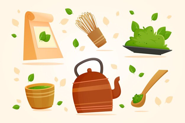 Concepto de colección de té matcha