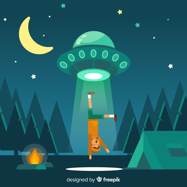 Concepto colorido de abducción de ovni con diseño plano