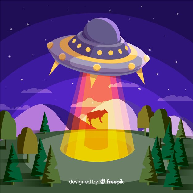 Concepto colorido de abducción de ovni con diseño plano