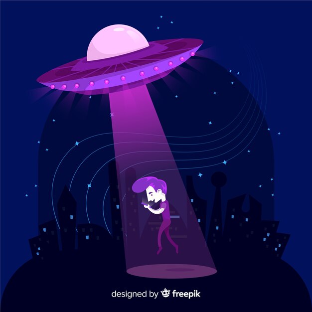 Concepto colorido de abducción de ovni con diseño plano