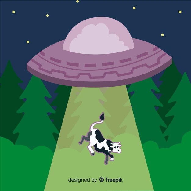 Concepto colorido de abducción de ovni con diseño plano