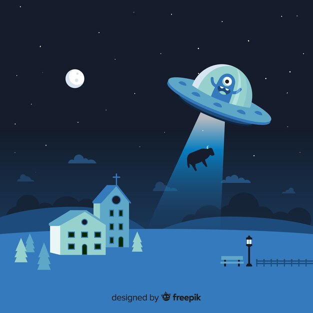 Concepto colorido de abducción de ovni con diseño plano