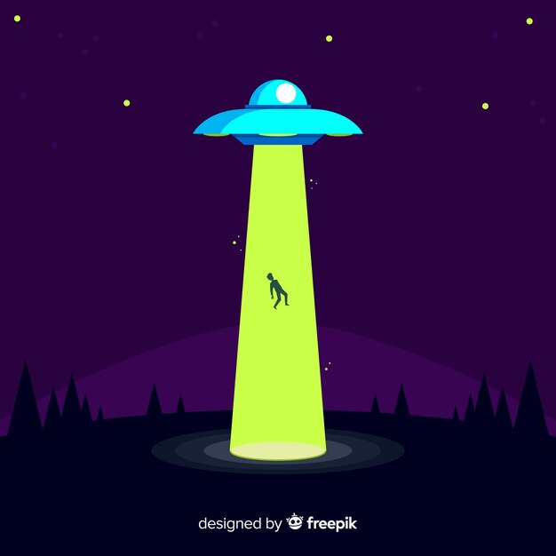 Concepto colorido de abducción de ovni con diseño plano