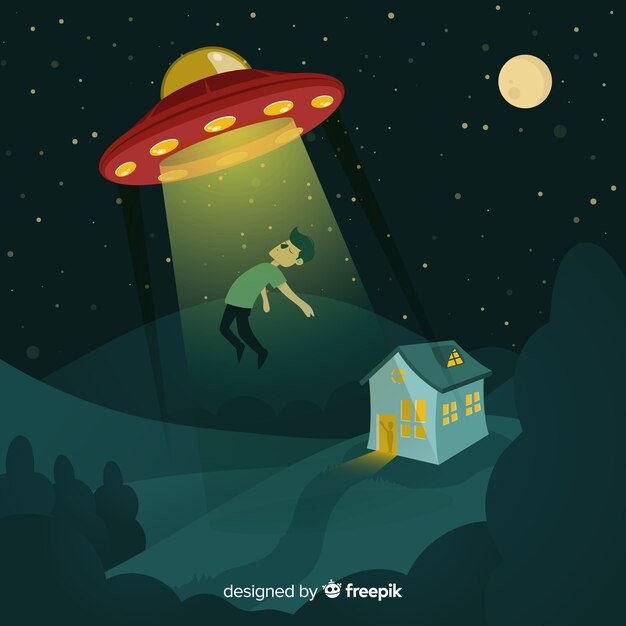 Concepto colorido de abducción de ovni con diseño plano