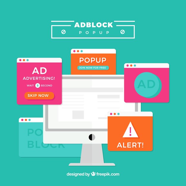 Concepto colorido de ad block con diseño plano