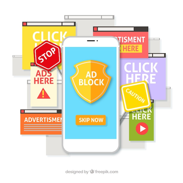 Concepto colorido de ad block con diseño plano