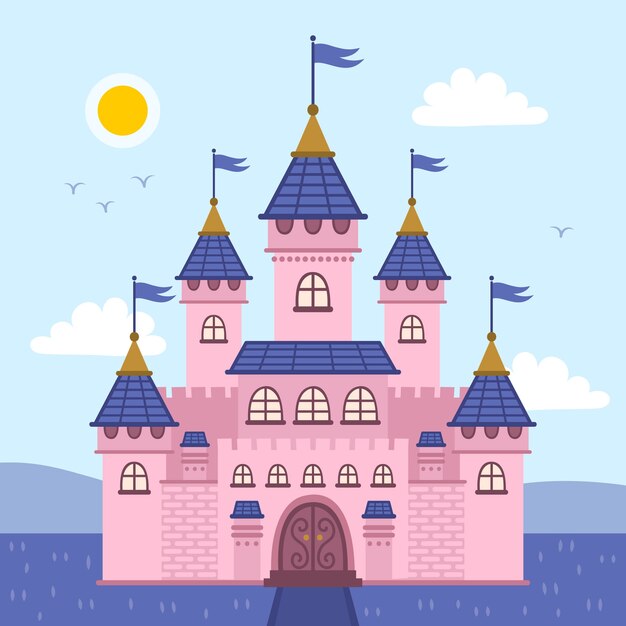 Concepto colorido castillo de cuento de hadas